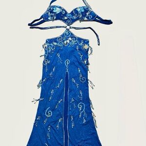 Joharah Professional Belly Dance Costume Egypt Custom-Made Blue  Rhinestone  S/M